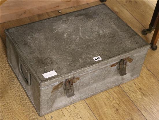 A metal strong box W.52cm